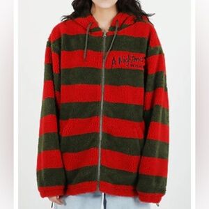 Dumbgood A Nightmare On Elm Street Adult S Red/Green Striped Fleece Hood Jacket